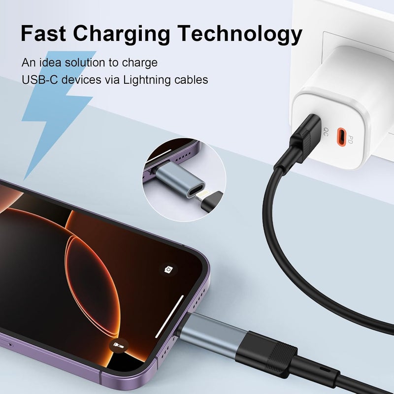 KIPOZI 3 حزمة محول Lightning إلى USB C [معتمد من Apple MFi] لجهاز iPhone 17 Air Pro Max 16e 16 15، محول كابل USB Type C إلى Lightning للشحن السريع ونقل البيانات لجهاز Samsung، غير مخصص لسماعات الرأس/الصوت/OTG - Image 4